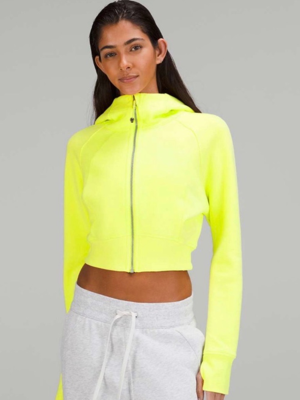 Lululemon Women’s Neon Electric Yellow Scuba Cropped Zip-Up Hoodie Sz 8